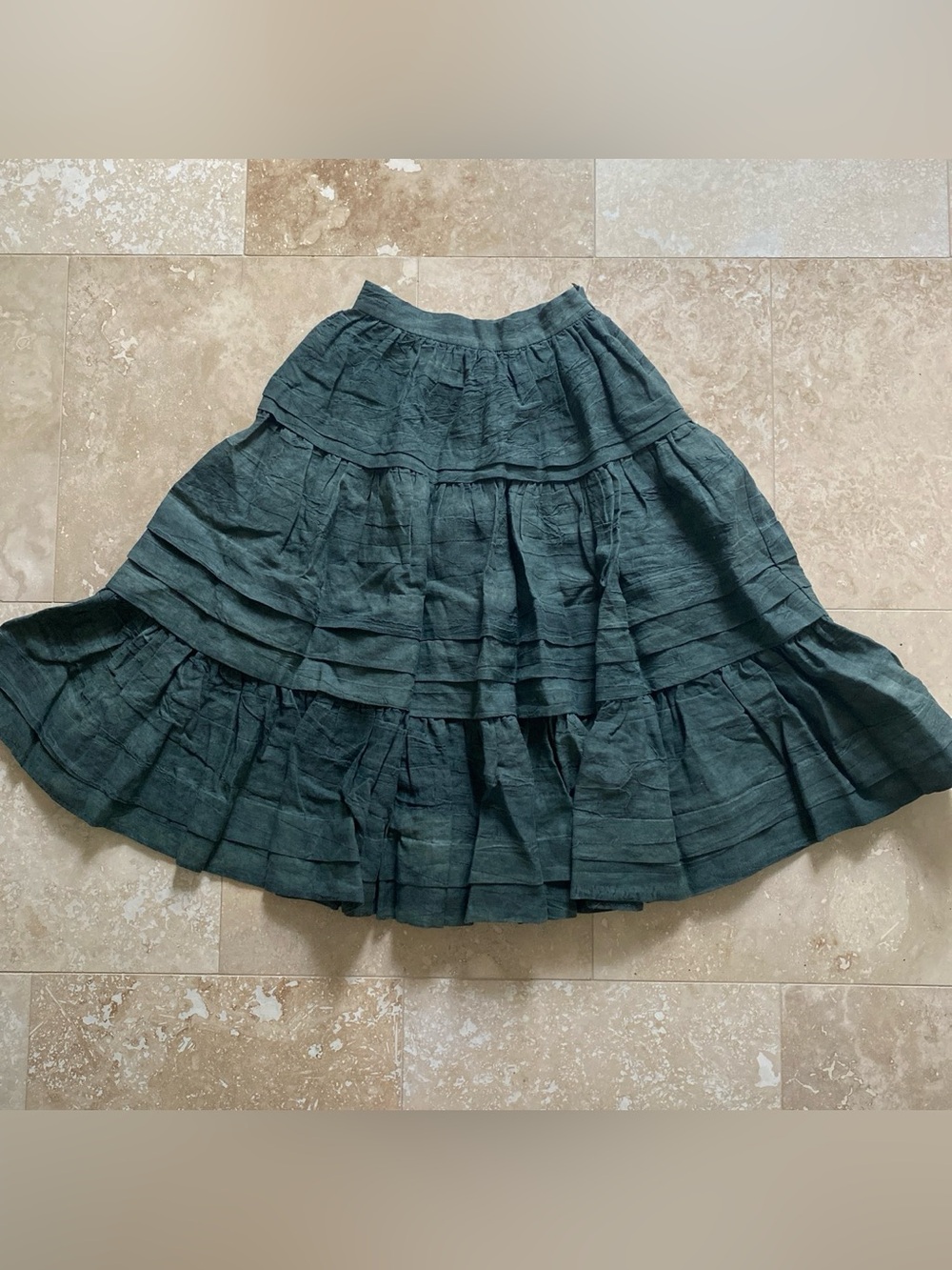 Brand New Linennaive Ruby 31 Layered Twirl Linen Skirt ~ Forest Green ~ XS